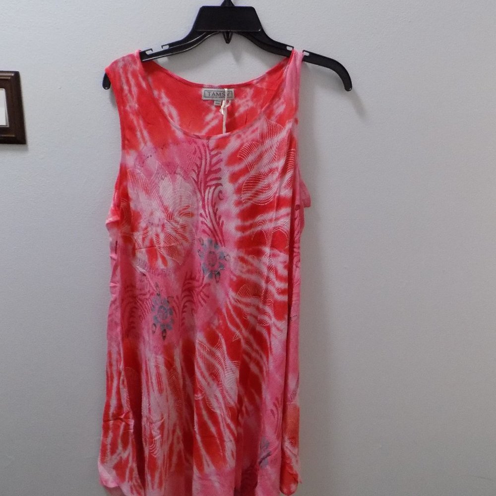 Tamsy Pink Floral Tie-Dye Umbrella Dress - One Size Missy